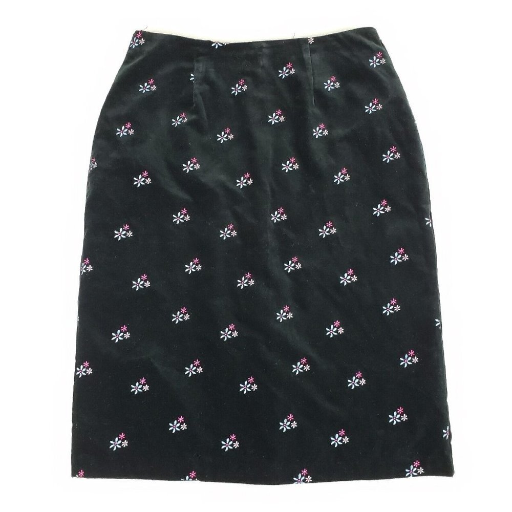 Hanna Andersson Velvet Floral Skirt Black Womens 8 Embroidered Pencil Lined - Picture 1 of 8